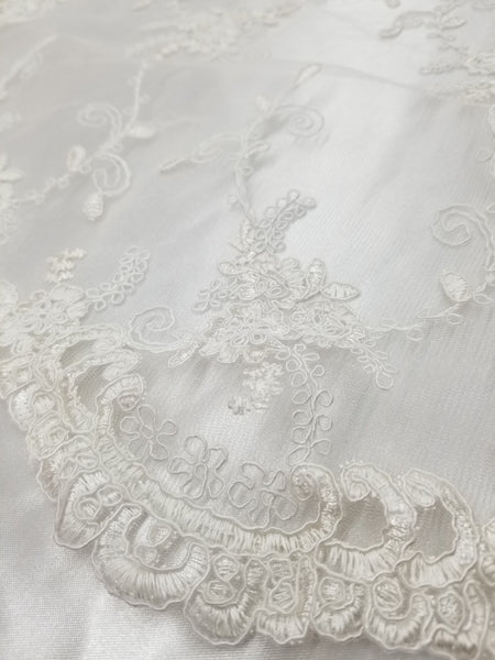 1 Yard Off White French Floral Mesh Lace Fabric for Wedding Dresses and Decorations 50/54 Inch Width