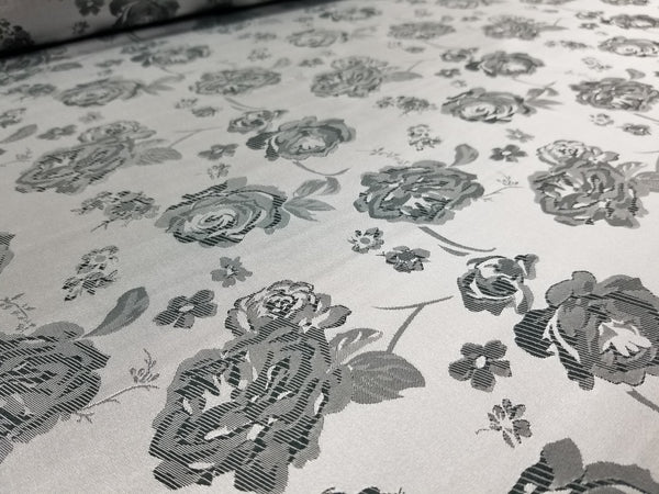 1 Yard Charcoal &#x26; Silver Floral Satin Jacquard Brocade Fabric for Jackets Dresses Decor 60 Inch Width