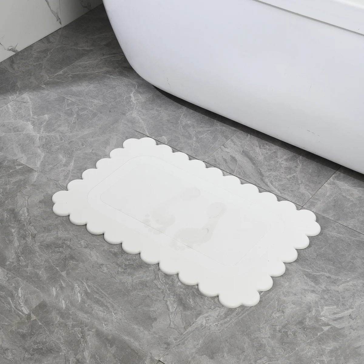 Off White Scallop Stone Bath Mat - Dimensions: 24&#x22;x15&#x22;