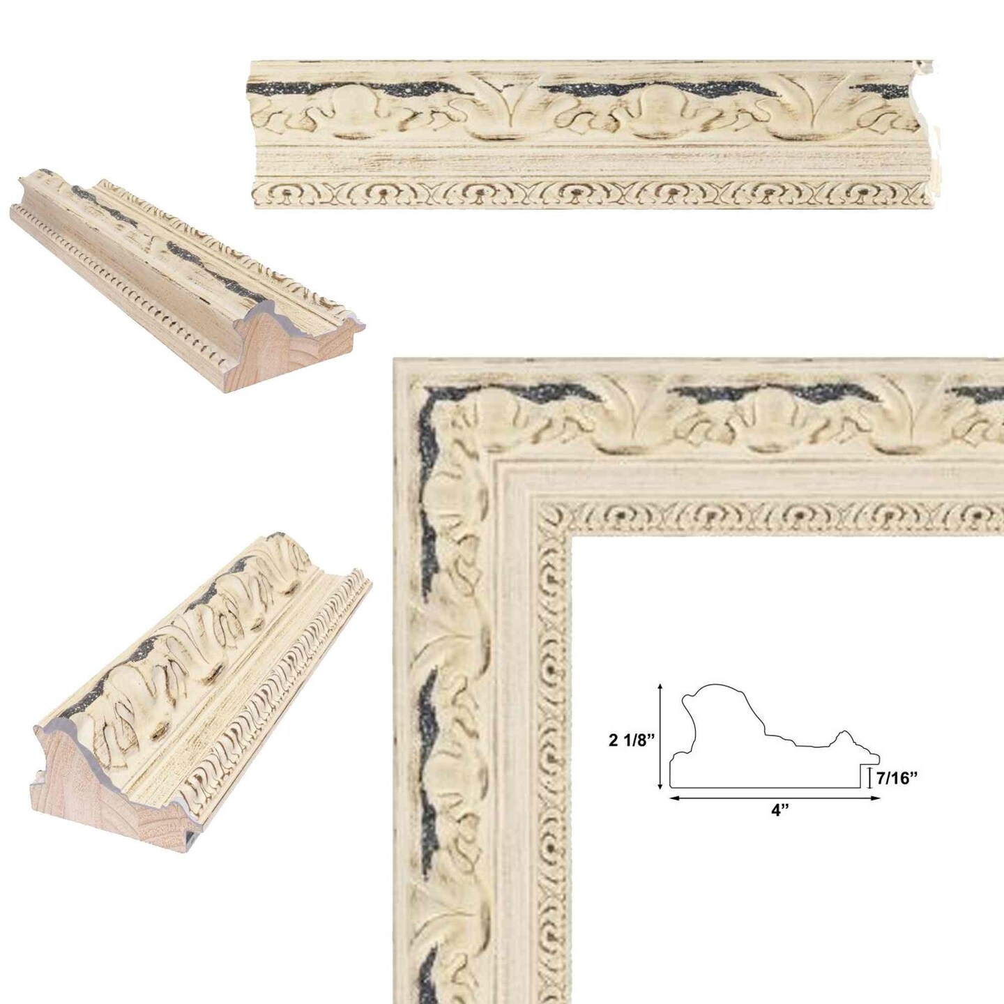 Wide Alabaster White Wash With Charcoal Picture Frame 18x18 frame