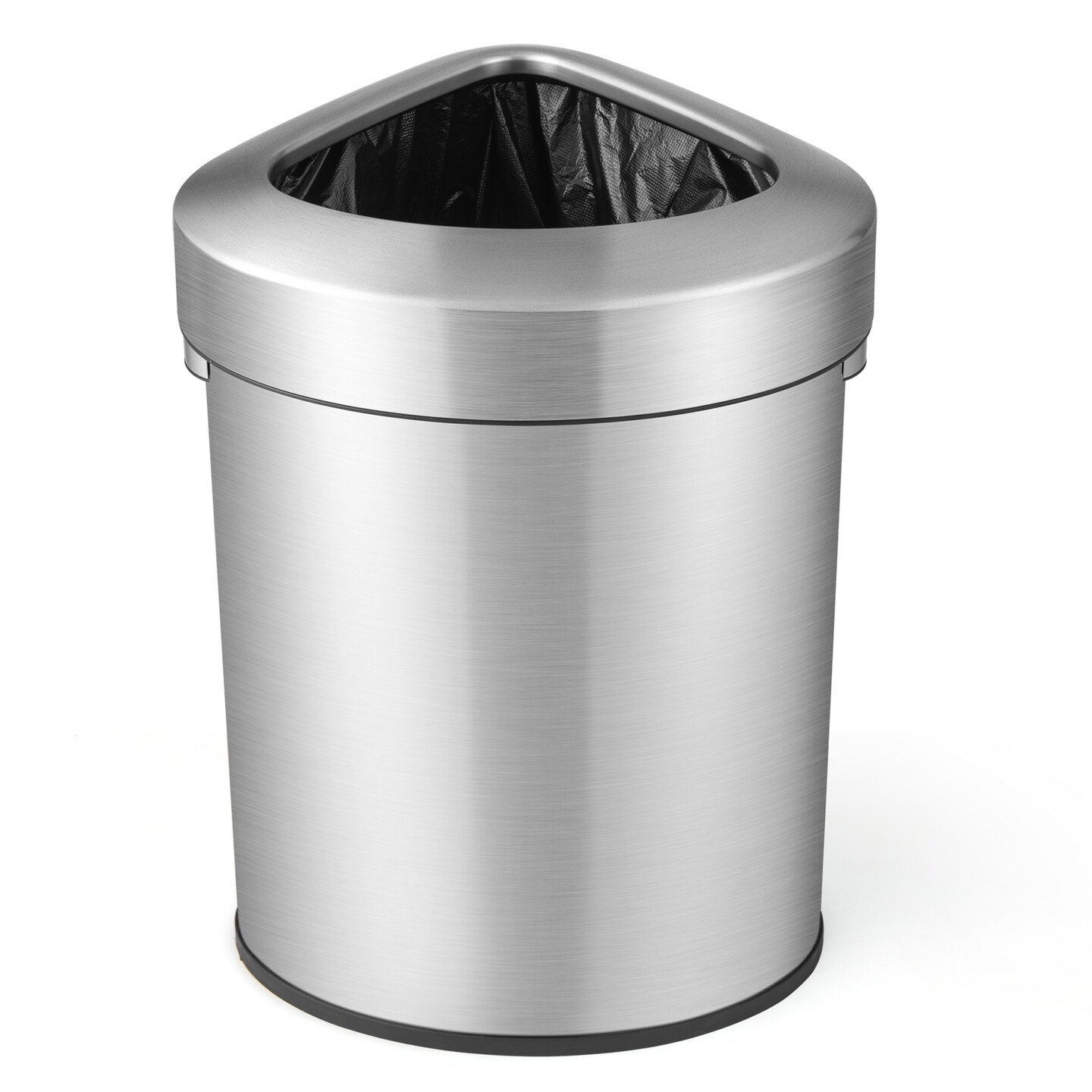 Silver Stainless Steel Corner Trash Bin with 60L Capacity and Non-Slip Base