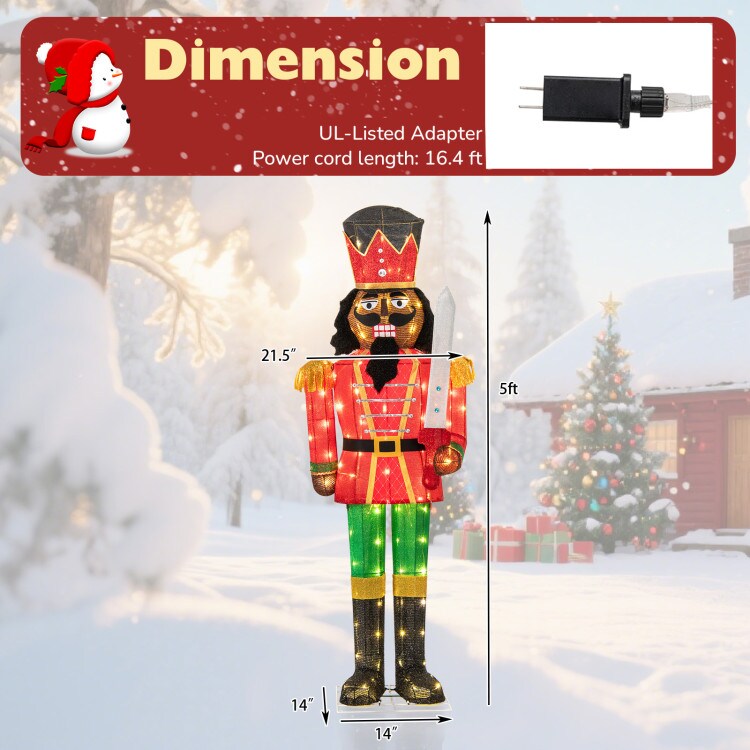 Set of 2 5FT LED Nutcracker Soldiers with Glitter Swords Outdoor Decor