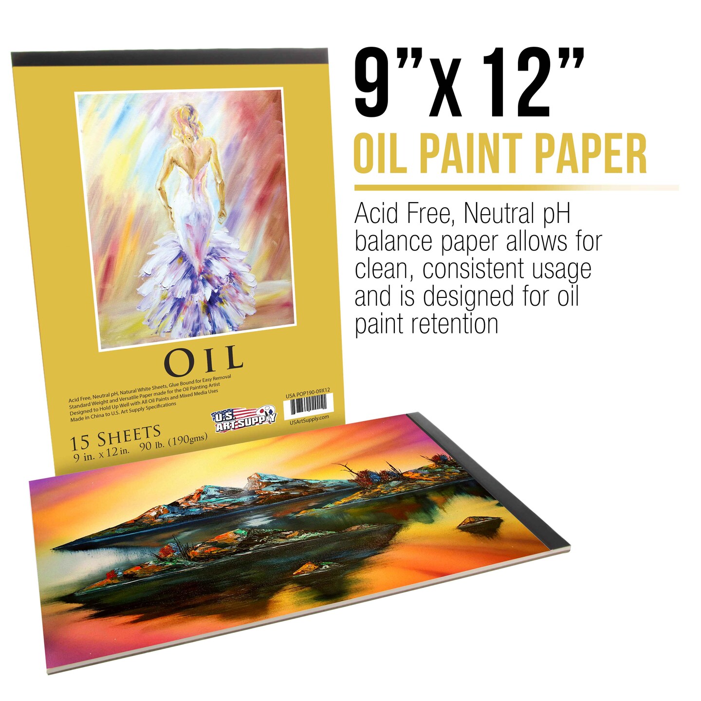 9" x 12" Premium Heavy-Weight Oil Painting Pad (2 Pack, 30 Sheets Total) - 90lb (190gsm) - Oil Pastel Paper for Students and Adults