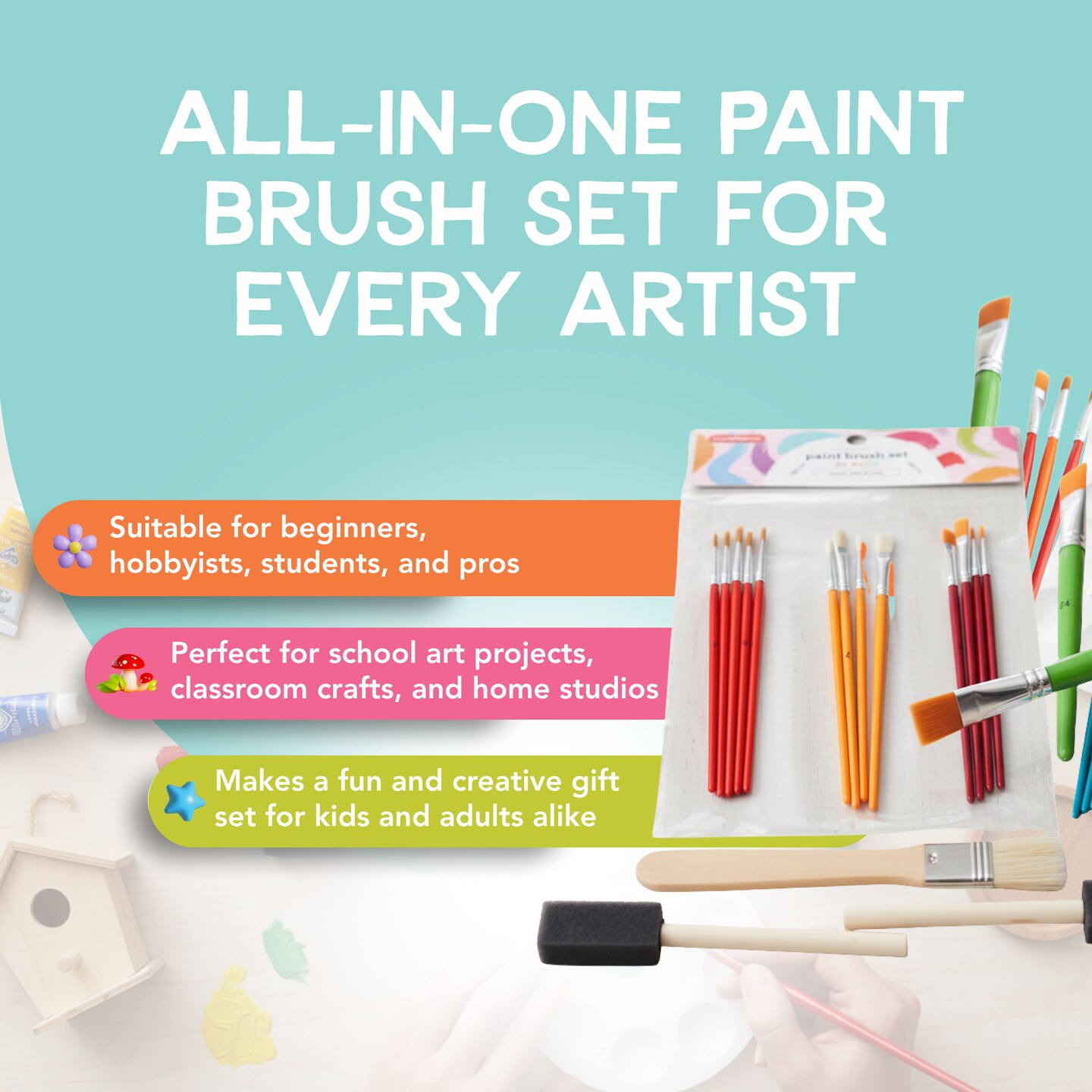 Incraftables Assorted Paint Brushes Set 25pcs. All Purpose Small & Big Craft Paint Brushes for Acrylic, Oil, Watercolor, Wood, Paper & Fabric Painting. Bulk Art Paintbrush for Artist, Kids & Adults