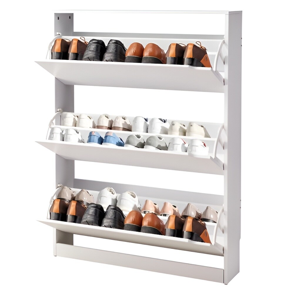 Shoe Cabinet 3 Flip Drawers Freestanding White Storage Organizer