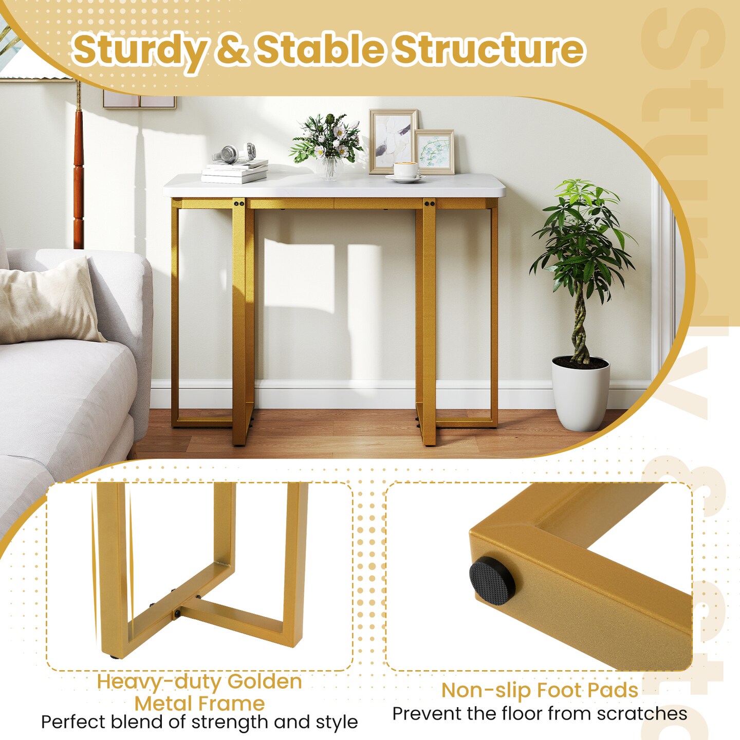 Modern Console Table with Faux Marble Top 42 Inch Entryway Hallway Table