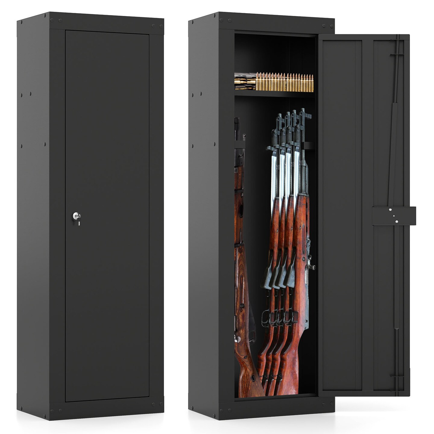 Black Steel 4-Gun Safe Cabinet with Lock, Ammo Shelf and EVA Padding
