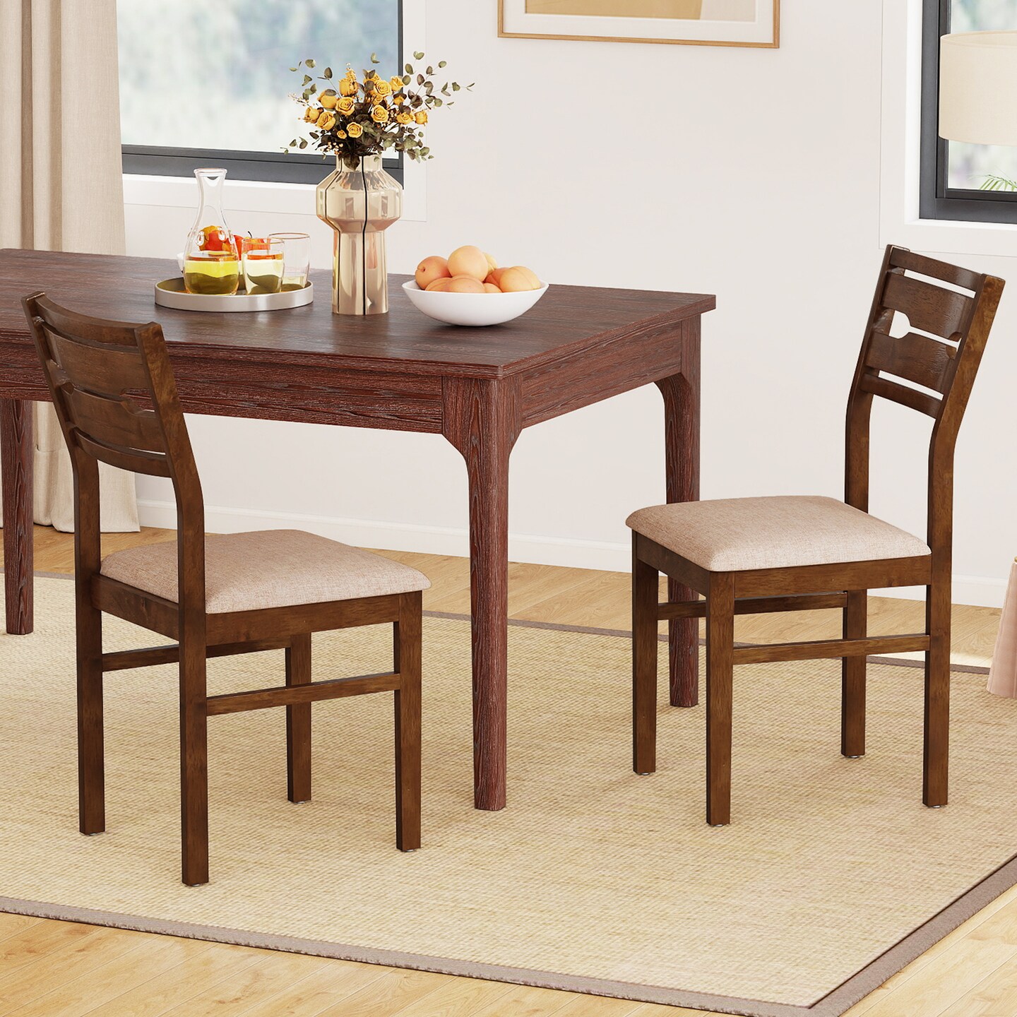 Set of 2 Dining Chairs with Solid Rubber Wood Frame and Padded Seat for Kitchen, Living Room
