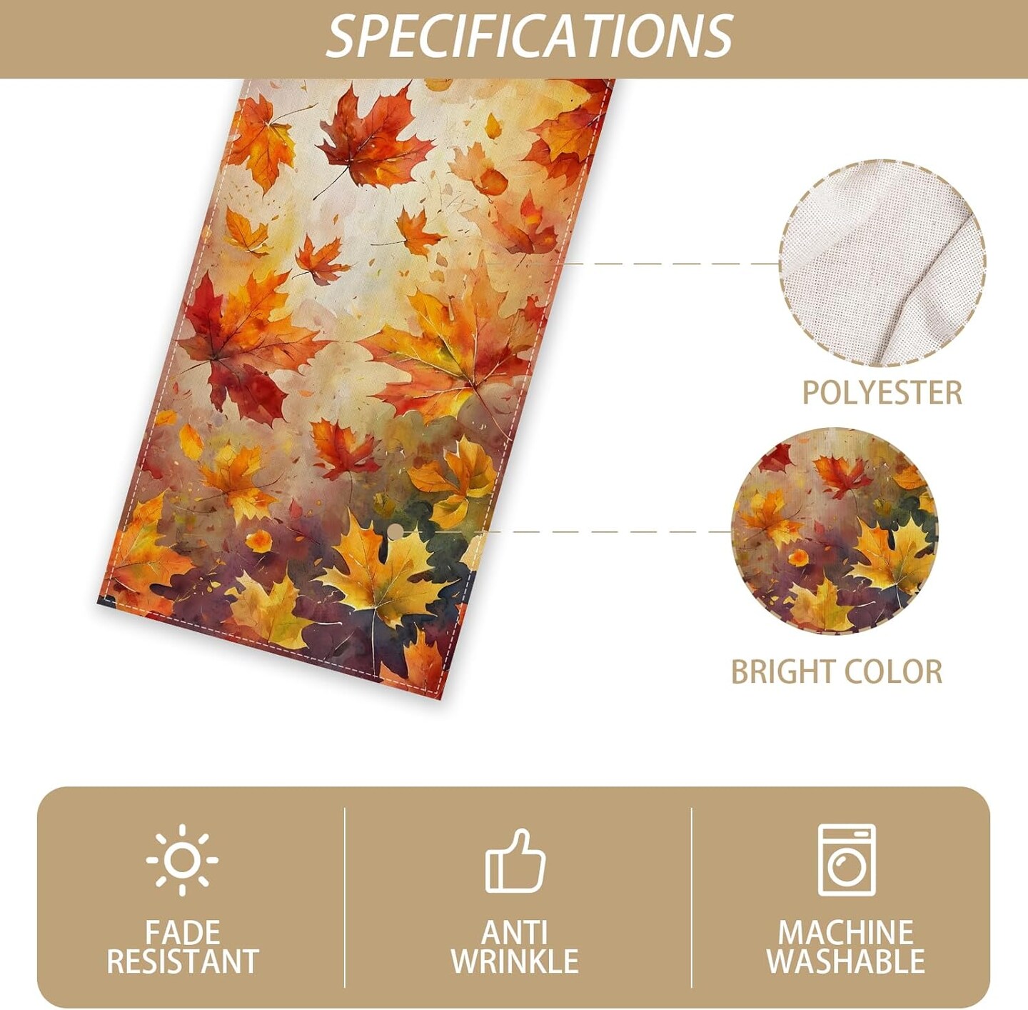 13x72 Inch Maple Leaves Fall Table Runner, Autumn Harvest Thanksgiving Decor for Kitchen & Dining Room, Farmhouse Polyester Tablecloth for Harvest Festival & Seasonal Home Supplies