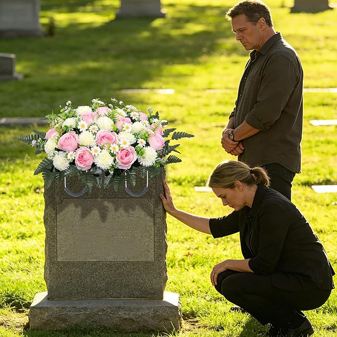 Cemetery Flowers for Graves Cemetery Saddles for headstones Silks Grave Roses for Outdoor Grave Decorations Weatherproof,NO-Fading