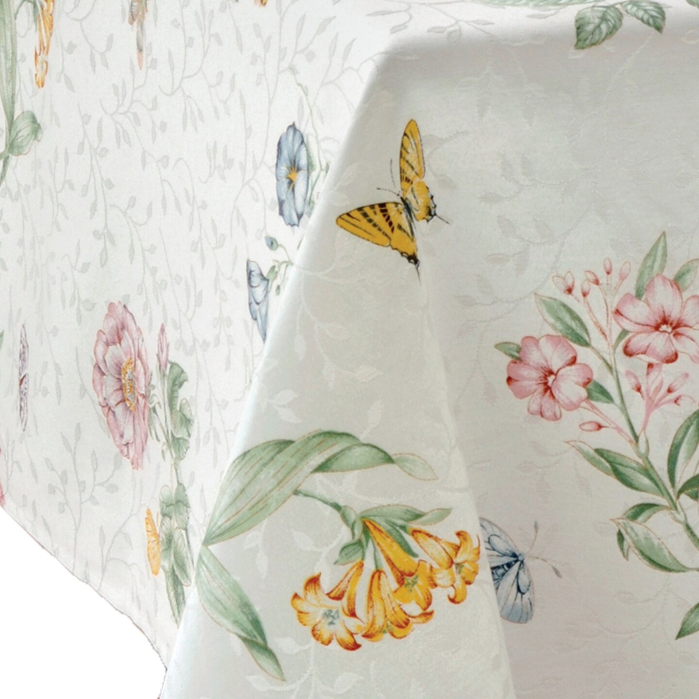 Lenox Butterfly Meadow Damask Tablecloth, Multicolor - 52"W x 52"L Square