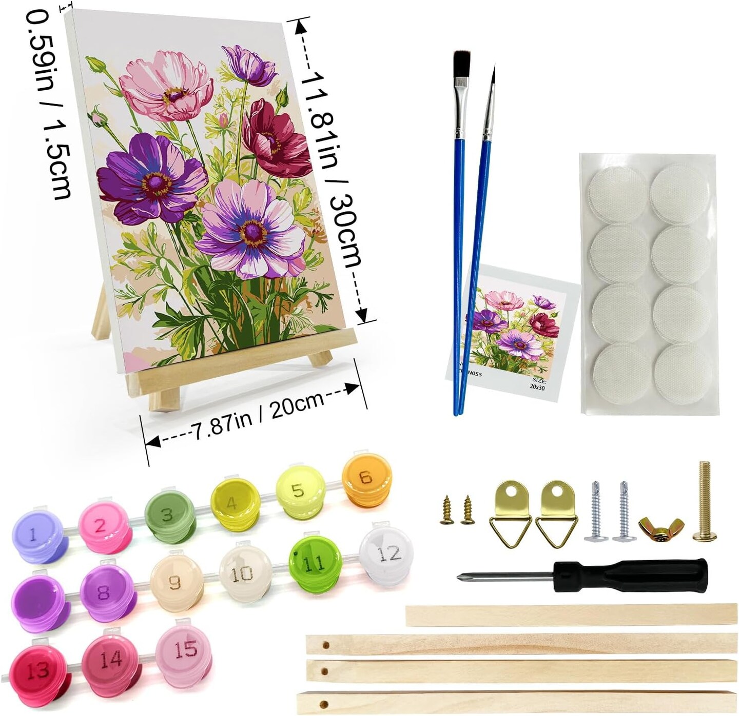Paint by Numbers Kit for Adults with Frame & Easel, 8x12 Inch Floral DIY Acrylic Painting Set – Framed Canvas Art Kit for Beginners & Home Wall Décor Gift