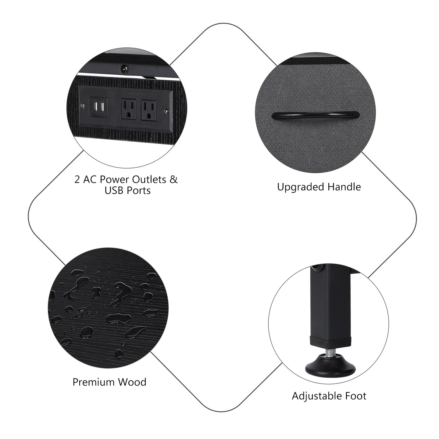 Nightstand with Charging Station, 24.6" Bedside Table with Fabric Drawers & USB Ports