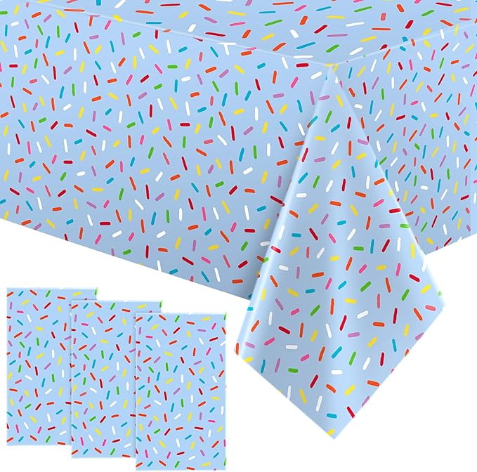 3 Pieces Sprinkle Table Cloth Disposable Plastic Confetti Tablecloth 108 x 54 Inches Rectangle Baby Sprinkle Decorations for Girls Boys Birthday Wedding Baby Shower Party Supplies Favor (Blue)