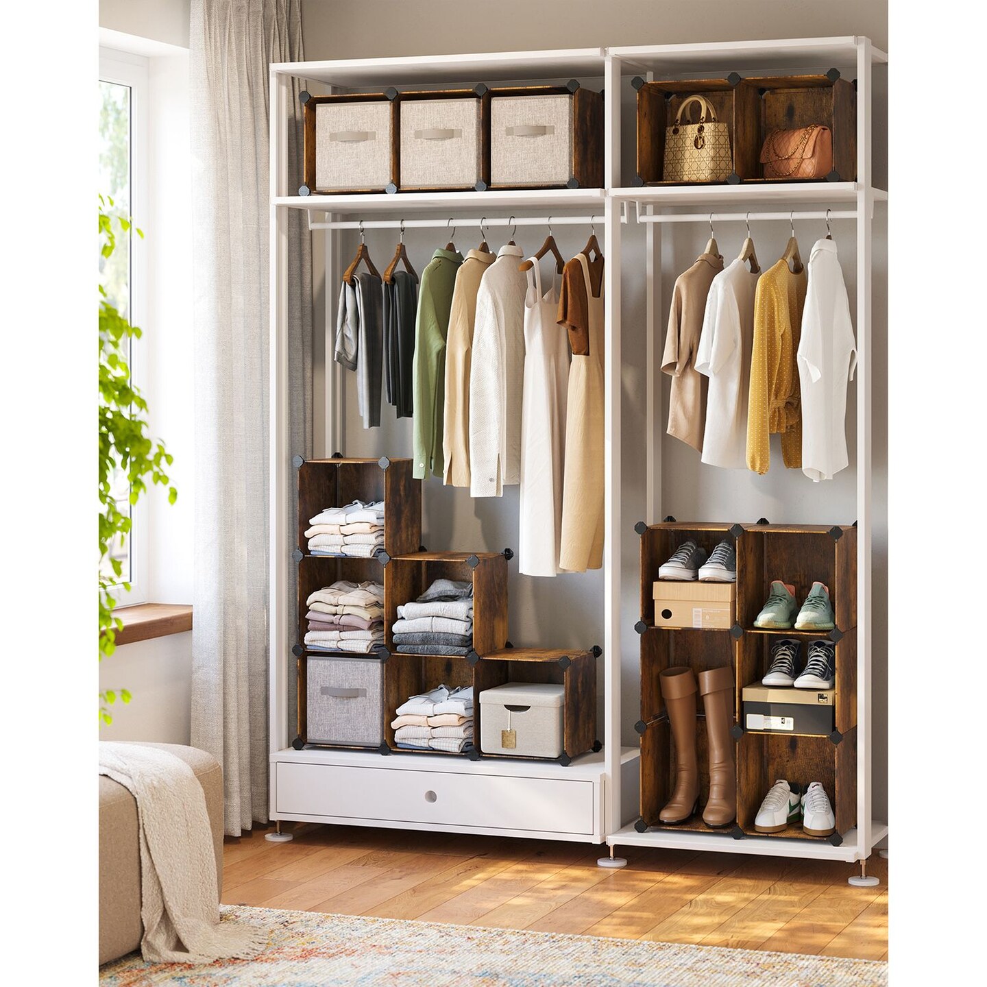 Cube Storage Organizer 12 Cube Modular Shelving Unit DIY Closet Storage Rack With Panels Room Divider Space Saving
