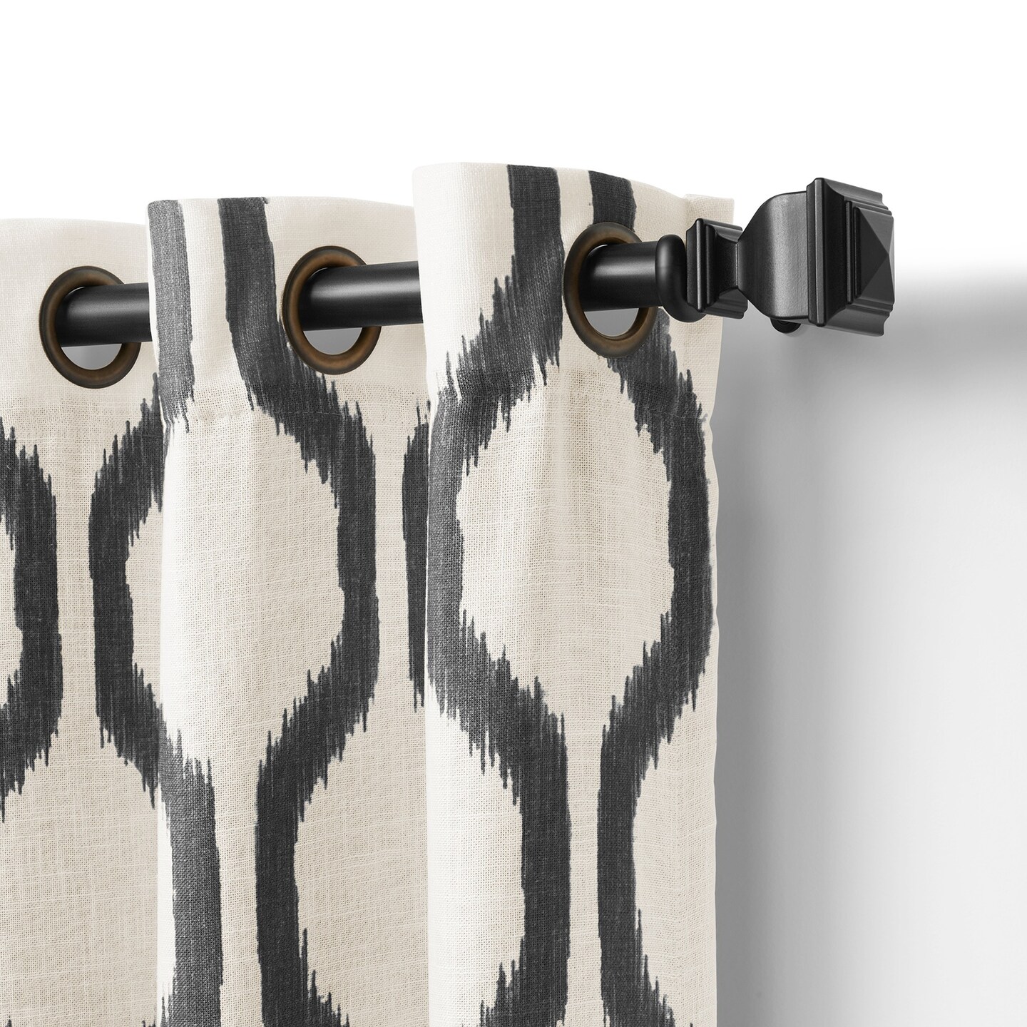 Threadmade Home Renzo Ikat Geometric Linen Room Darkening Window Curtain, Black - 52"W x 84"L