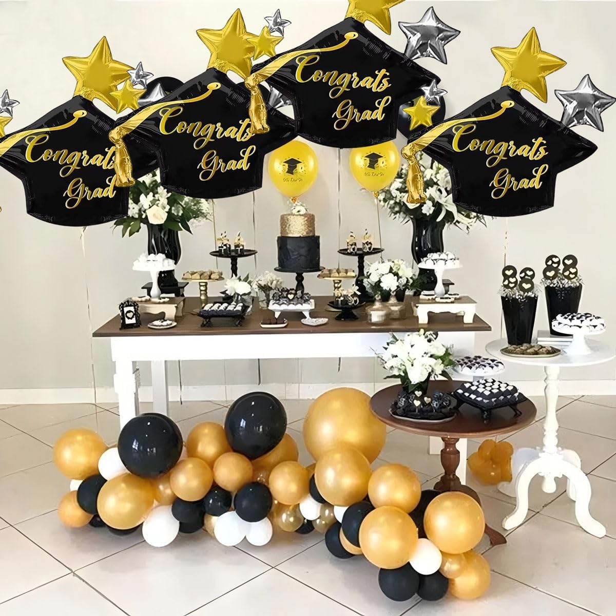 Graduation Party Balloons – 4-Piece Large 28” Congrats Grad Cap Foil Balloons for Class of 2026 Graduation Decorations (Indoor & Outdoor Party Supplies)