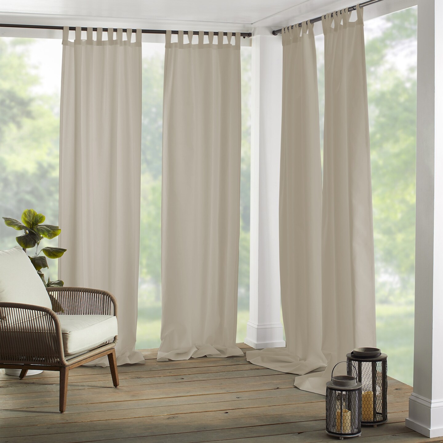 Threadmade Home Matine Solid Tab Top Indoor/Outdoor Window Curtain, Taupe - 52"W x 108"L