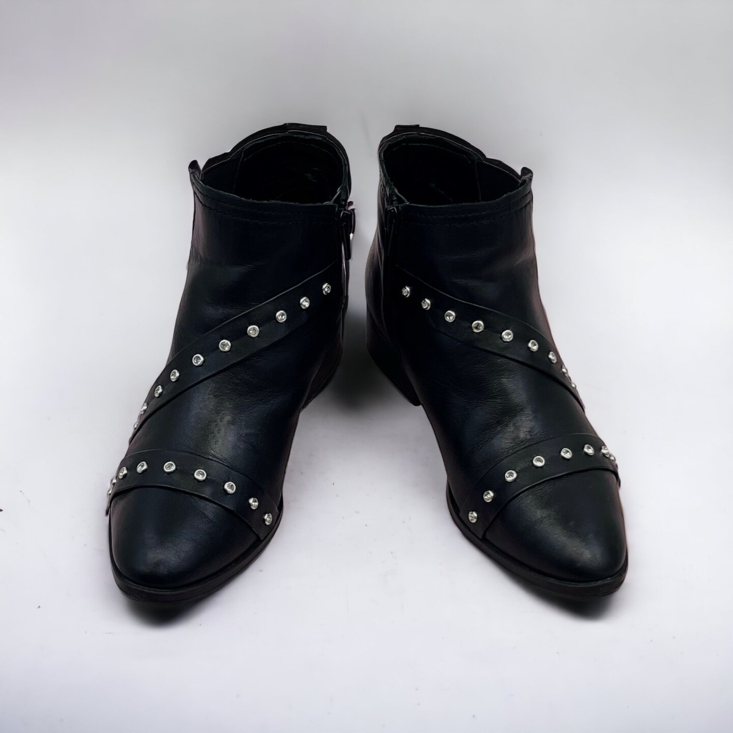 Gillian 3/4" Wide Faux Leather Tape Trim Embellished With Rhinestone Studs