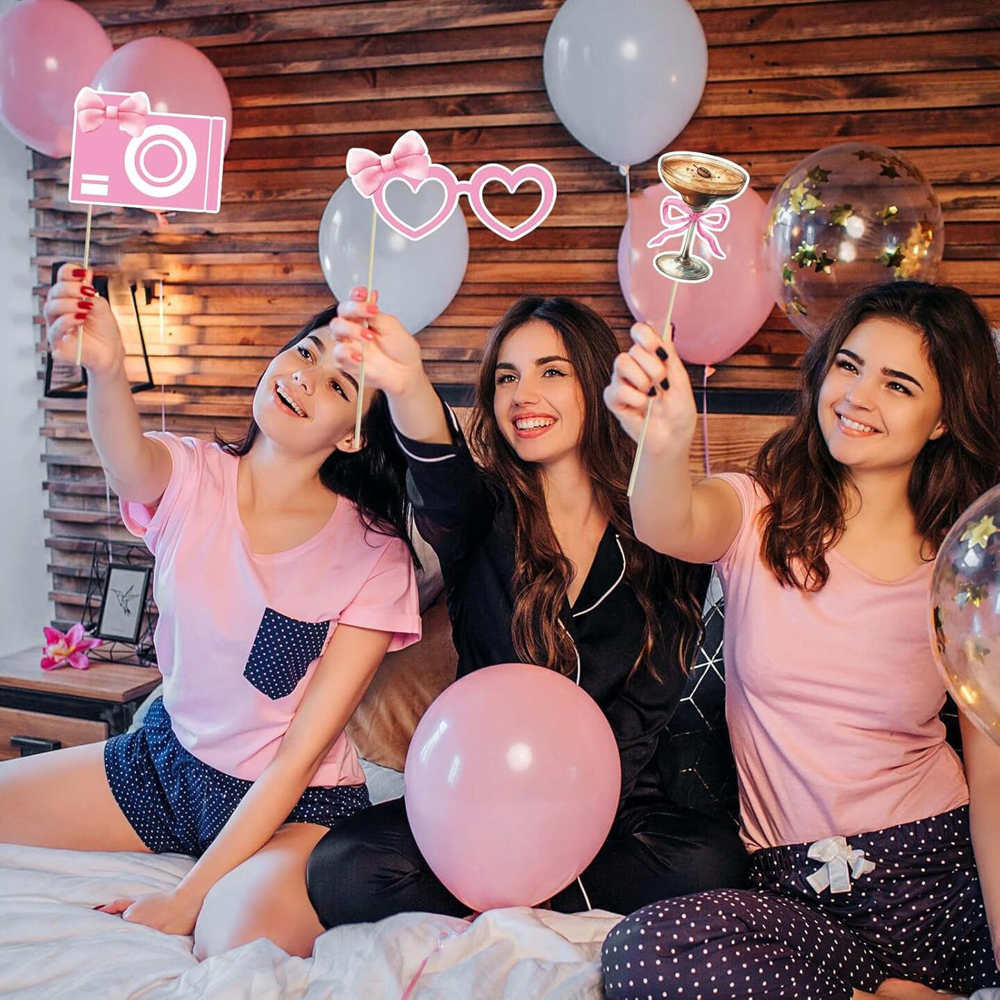 25PCS Pink Bow Photo Booth Props Kit – Coquette Birthday Party Decorations with Selfie Signs & Sticks for Women’s Birthday Celebration