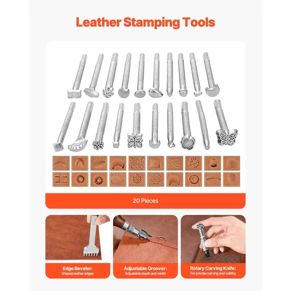 92PCS Leather Working Tools Kit – Complete Leather Craft Tool Set with Storage Bag for Stitching, Punching, Engraving & DIY Projects