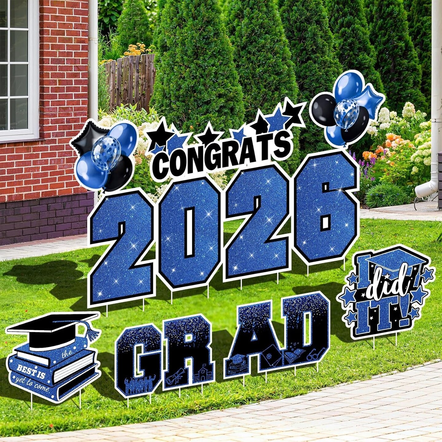 Graduation Party Decorations 2026 – 11PCS Black & Gold Class of 2026 Yard Signs Set with Stakes | Outdoor Lawn Congrats Grad Display Decor