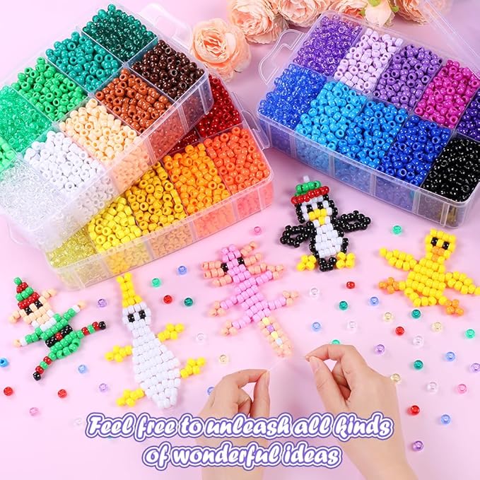 10,000 Pcs Pony Beads Bulk Set with 3-Layer Storage Box, 30 Assorted Rainbow Colors Kandi Beads (6x9mm) for Friendship Bracelets, Jewelry Making & Hair Braiding