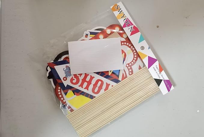 27-Piece Carnival Circus Photo Booth Props - DIY Birthday Party Decorations & Circus Theme Supplies - Includes Sticks & Adhesive for Weddings, New Year, and Grad Parties