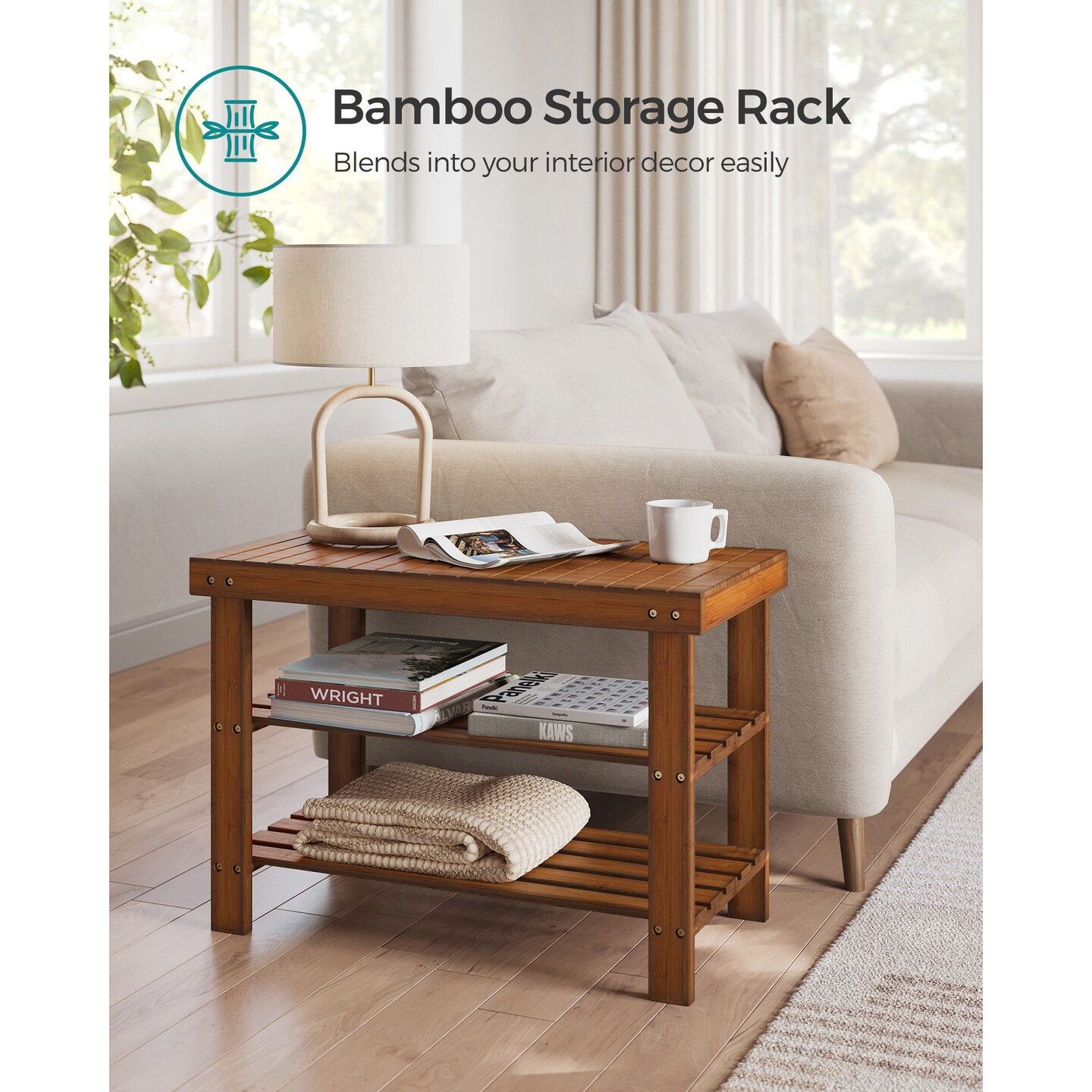 Shoe Storage Bench Wicker Entryway Bench with 2 Shelves Shoe Rack Seat