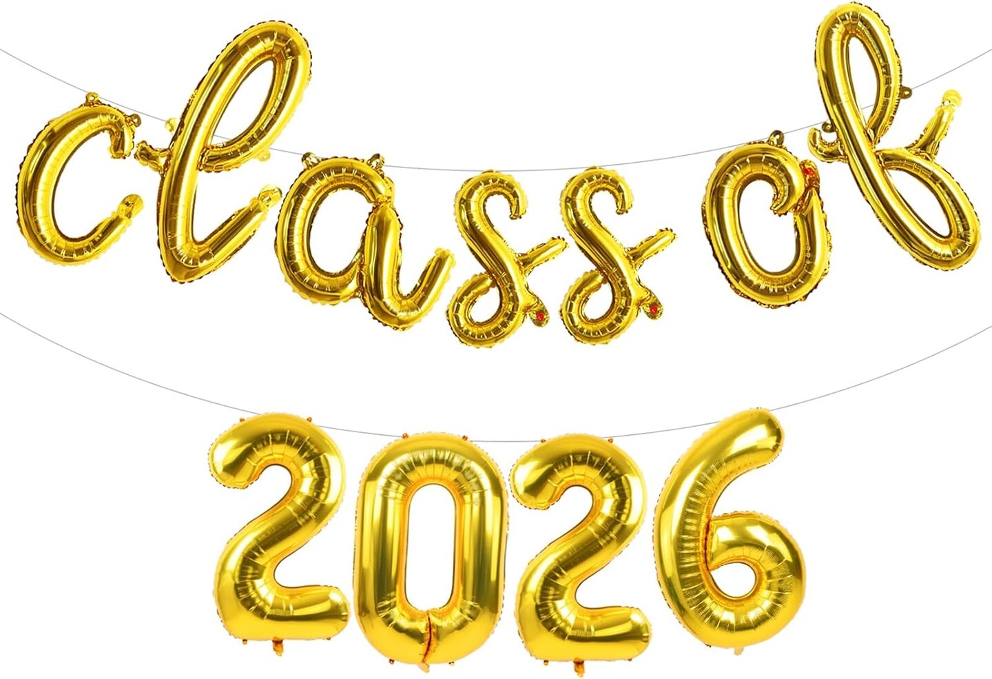 Graduation Party Balloons 2026 – Gold Cursive “Class of 2026” Foil Balloon Banner for Commencement Decorations