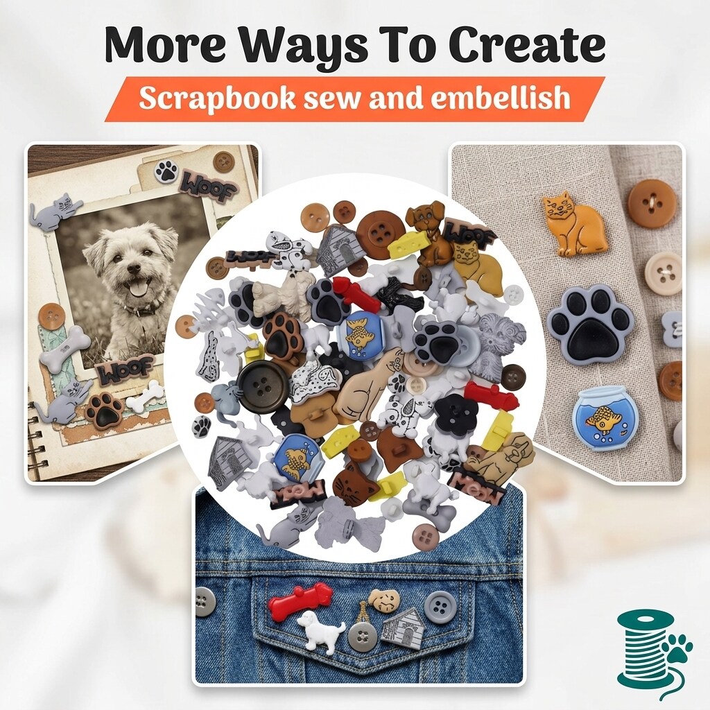Buttons Galore & More Cute and Colorful Pets 50 Piece Assortments of Novelty Buttons for Sewing and Crafts