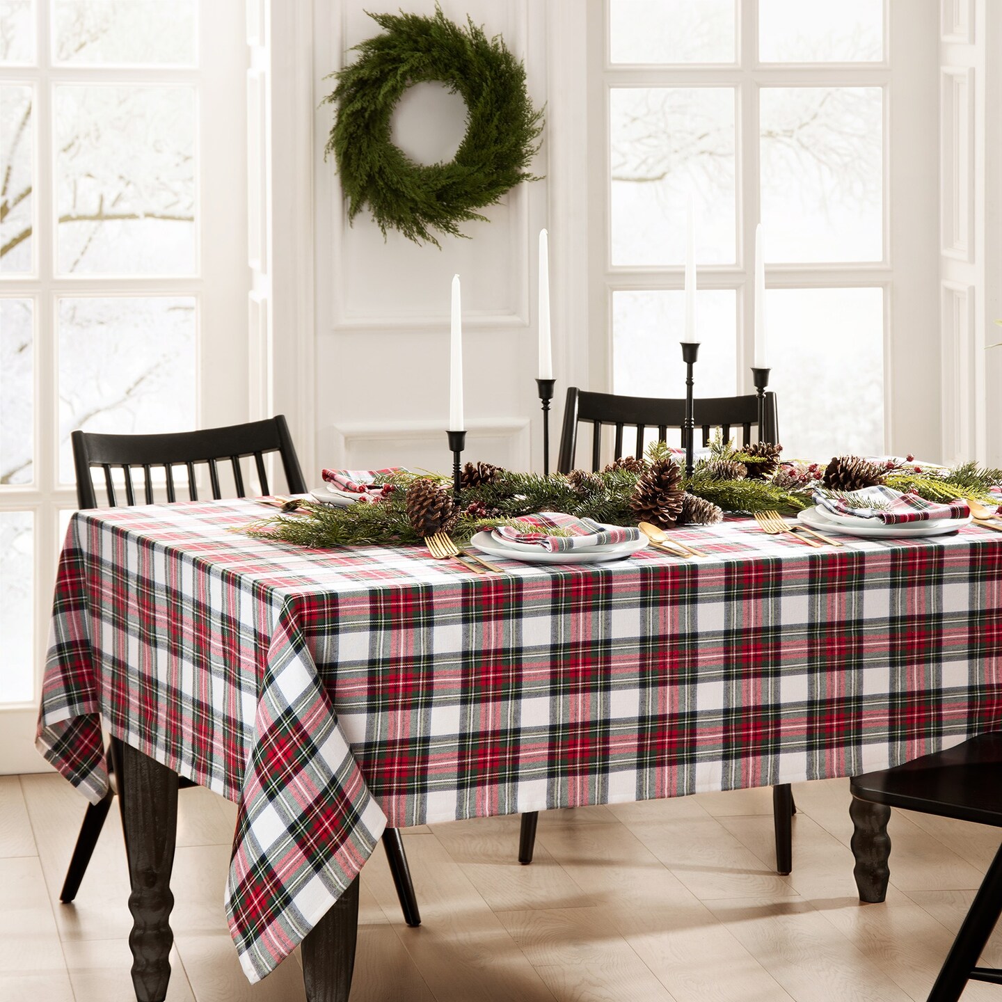 Threadmade Home Christmas Classic Holiday Plaid Tablecloth, Multicolor - 52"W x 70"L