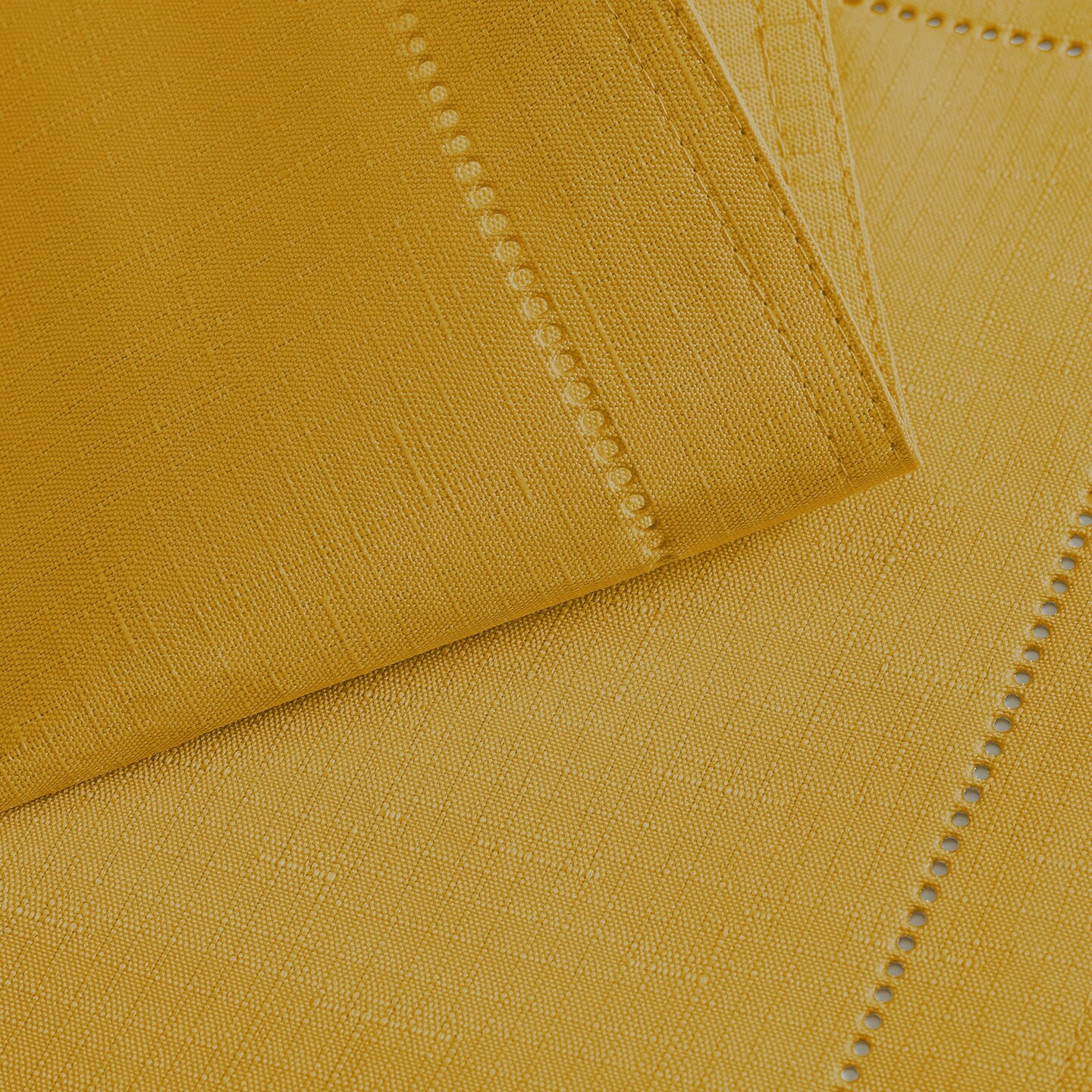 Threadmade Home Alison Eyelet Punched Border Fabric Tablecloth, Golden Yellow - 52"W x 52"L Square