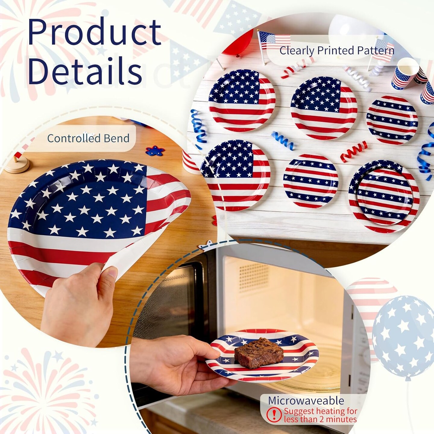 50PCS American Flag Patriotic Party Tableware Set for 25 Guests – Red, White & Blue Disposable 7" & 9" Plates for 4th of July, Independence Day, Veterans Day & Election Day Decorations