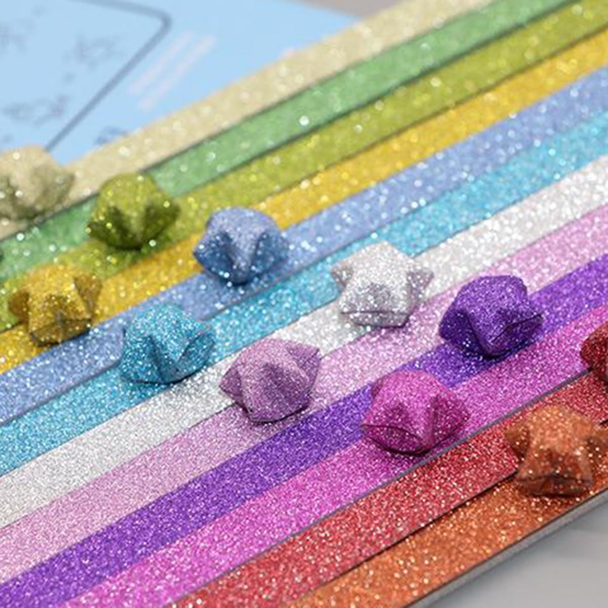 Origami Stars, Glitter Origami, Stars Colorful Origami Strips, DIY Handmade Craft Paper (520 Sheets 7 Colors Glitter Origami Stars)