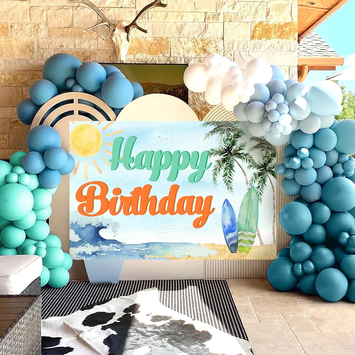 Surfing Happy Birthday Banner | “The Big One” Surf Theme Backdrop for Summer Beach Party, Baby Shower & First Birthday Decorations