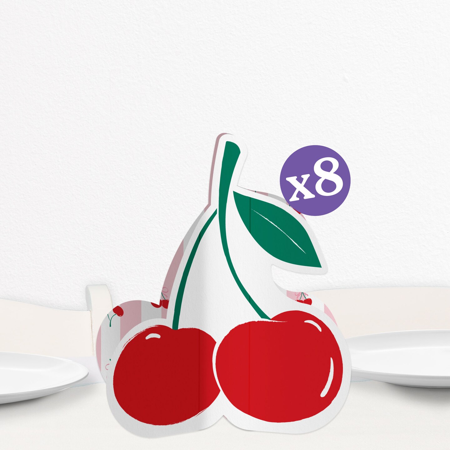 Big Dot of Happiness 3D Cherry Centerpiece Table Decorations, Set of Freestanding Cherry On Top Birthday Party Centerpieces - 8 Count