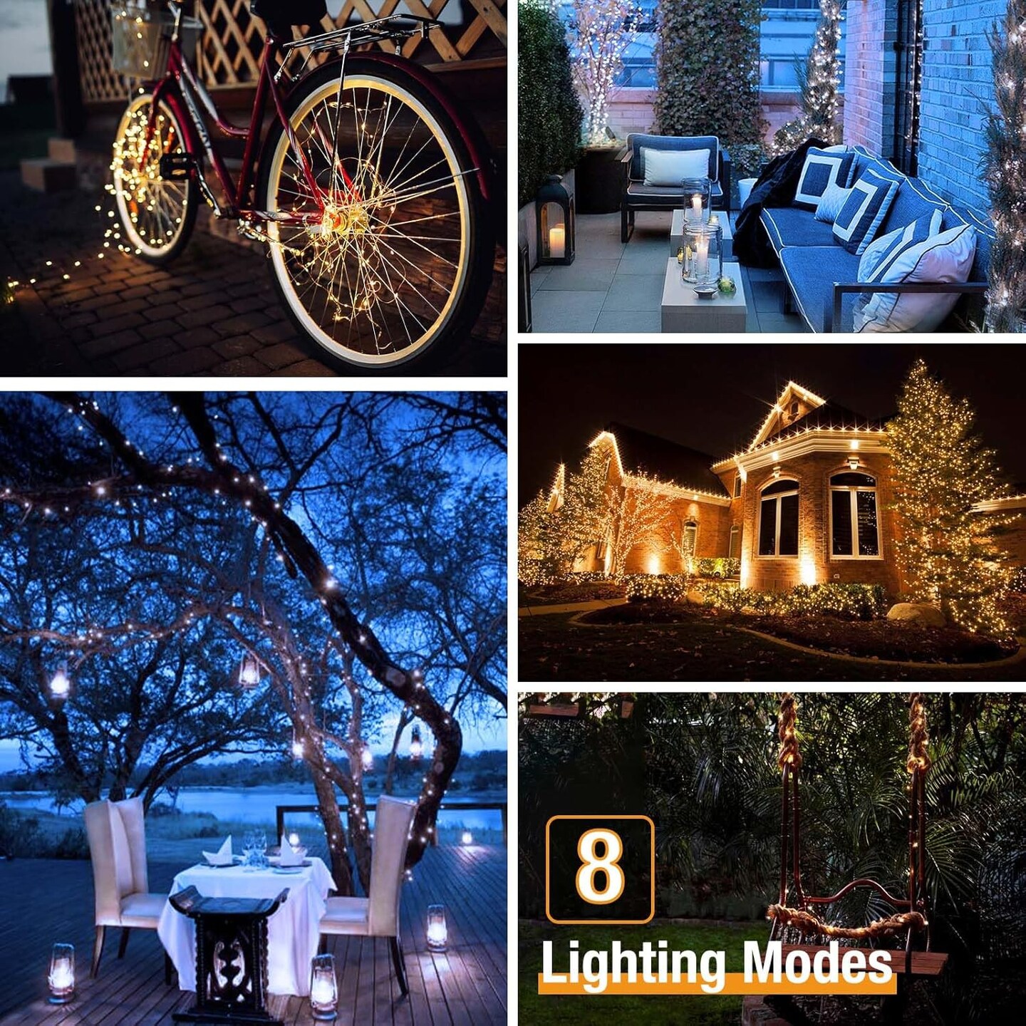 2 Pack Solar String Lights Outdoor - 66ft 160 LED Solar Fairy Lights with Warm White & Cool White Strands - IP65 Waterproof 8-Mode Copper Wire Twinkle Lights for Garden, Patio, Tree, & Wedding Decor