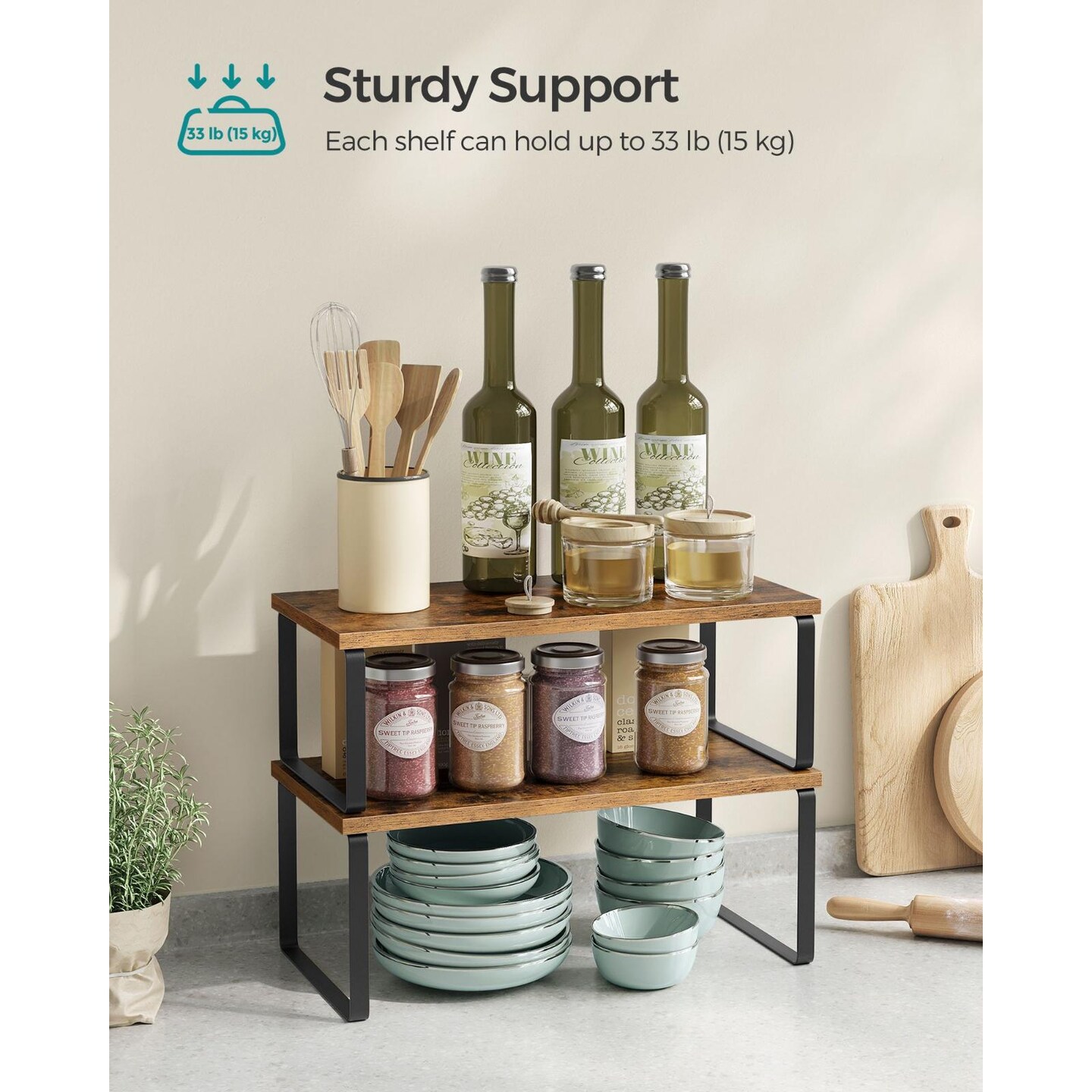 Set of 2 Multi Purpose Shelf Organizers Adjustable Stackable Racks for Kitchen Bathroom Bedroom Storage Solution