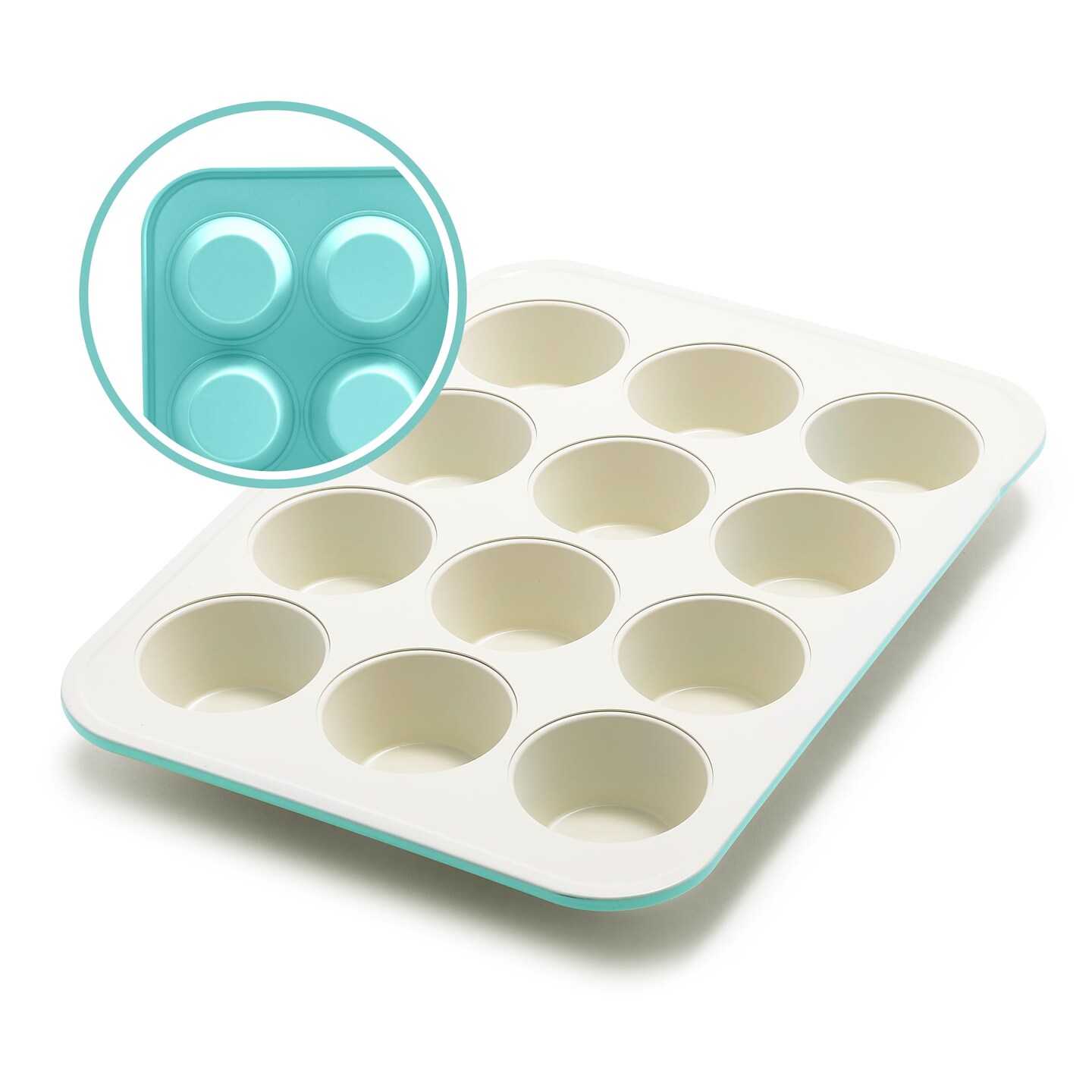 12-Cup Muffin Pan, PFAS-Free Healthy Nonstick Baking Tray, 11.4" x 1.9" x 15.9", Durable Ceramic Bakeware, Cupcakes, Egg Bites, Tarts, Brownies, Turquoise