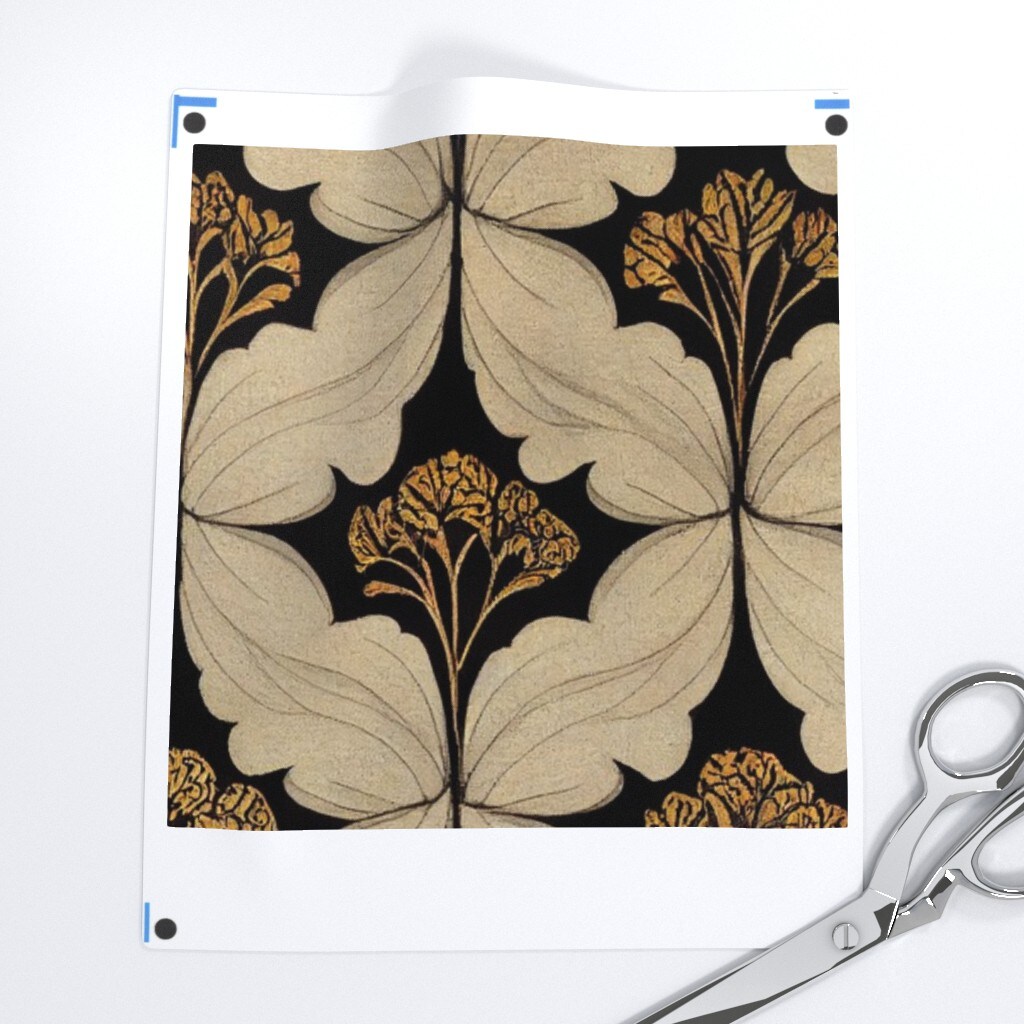 Victorian Flowers Art Nouveau Moody Botanical Art Deco William Morris Inspired Leaves Black Beige Custom Removable Wallpaper by Spoonflower Peel & Stick Wallpaper 2FT Wide