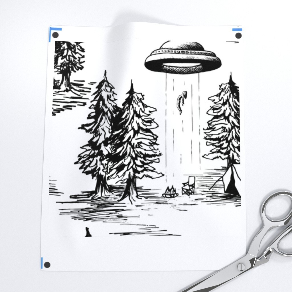 Ufo Whimsical Large Scale Black And White Space Alien Custom Removable Wallpaper by Spoonflower Peel & Stick Wallpaper 2FT Wide