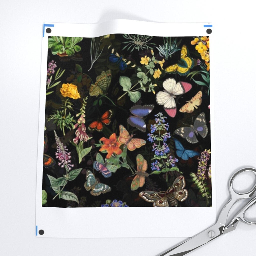 Butterfly House Moody Floral Moths On Black Spring Flower English Cottage Shabby Chic Flowers Core Custom Pre-pasted Wallpaper by Spoonflower Pre-Pasted Wallpaper 2FT Wide