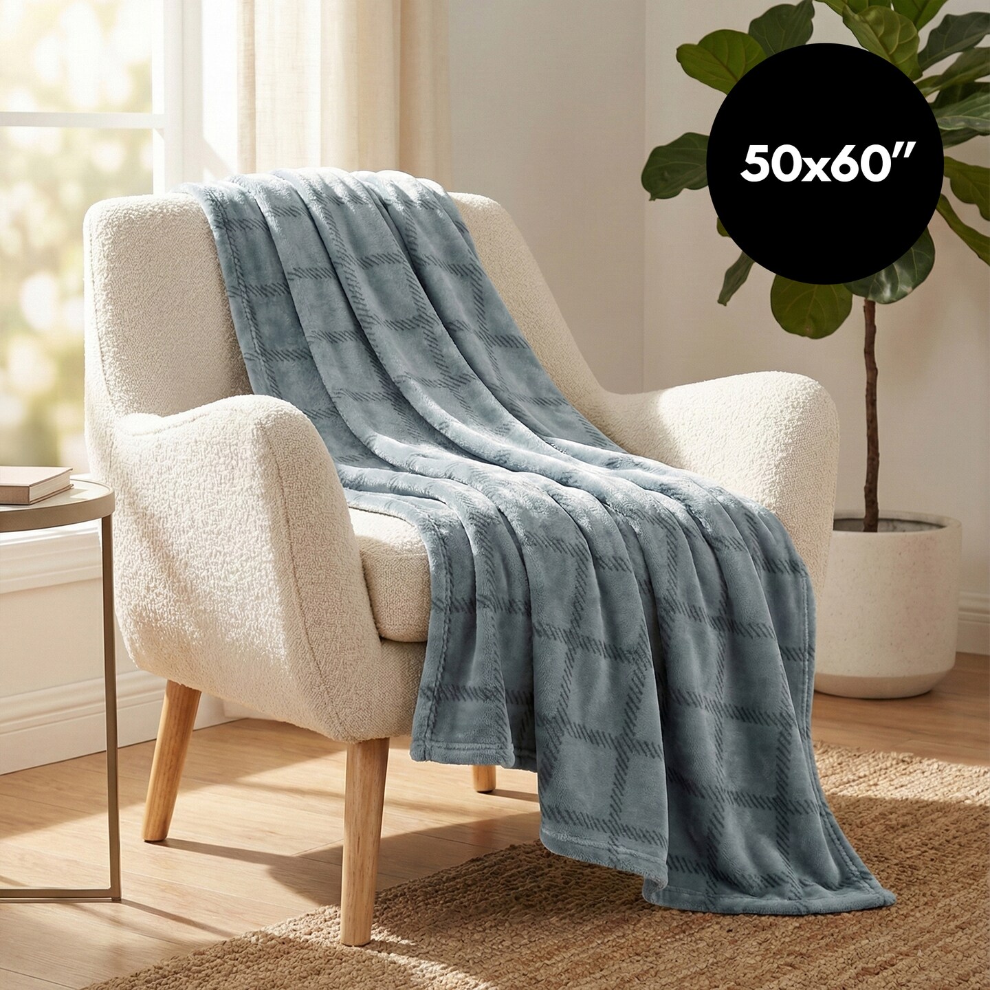 Fleece Throw Blanket - 50x60 Inch - Modern Dash Windowpane Design - Ultra Soft Warmth - Blue