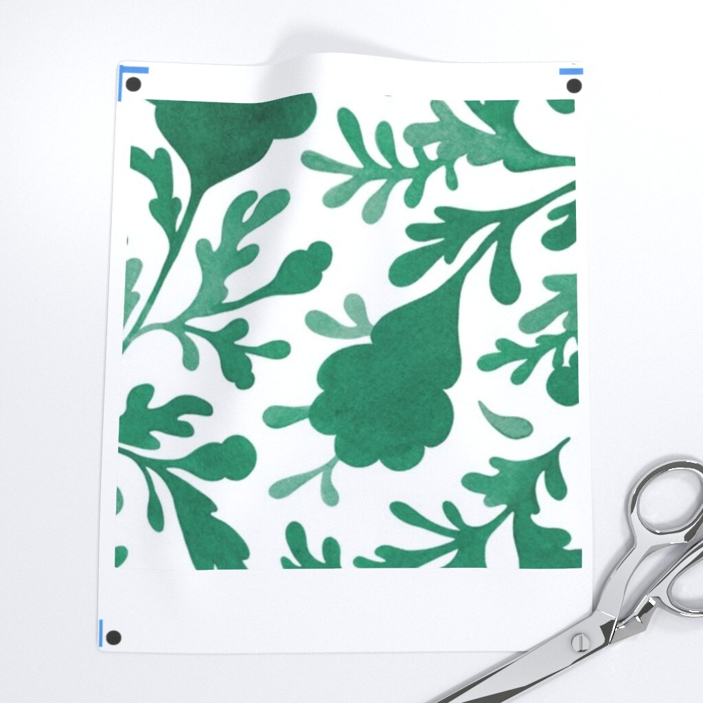 Botanical Floral Jade Green White Vintage Emerald Large Scale Custom Removable Wallpaper by Spoonflower Peel & Stick Wallpaper 2FT Wide