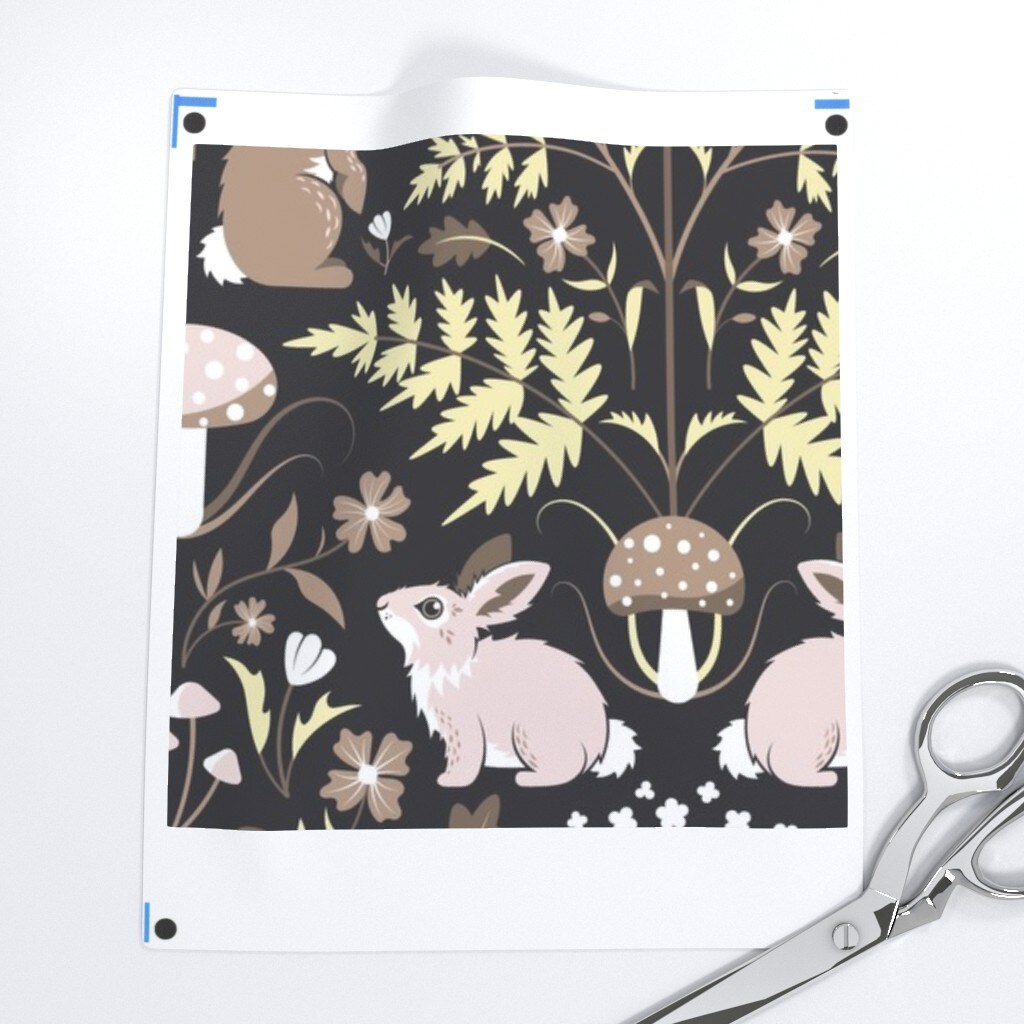 Brown Damask Modern Art Nouveau Nature Forest Rabbit Hare Mushroom Floral Botanical Woods Woodland Large Scale Custom Printed Fabric by Spoonflower Various Fabrics by the Yard or Fat Quarter
