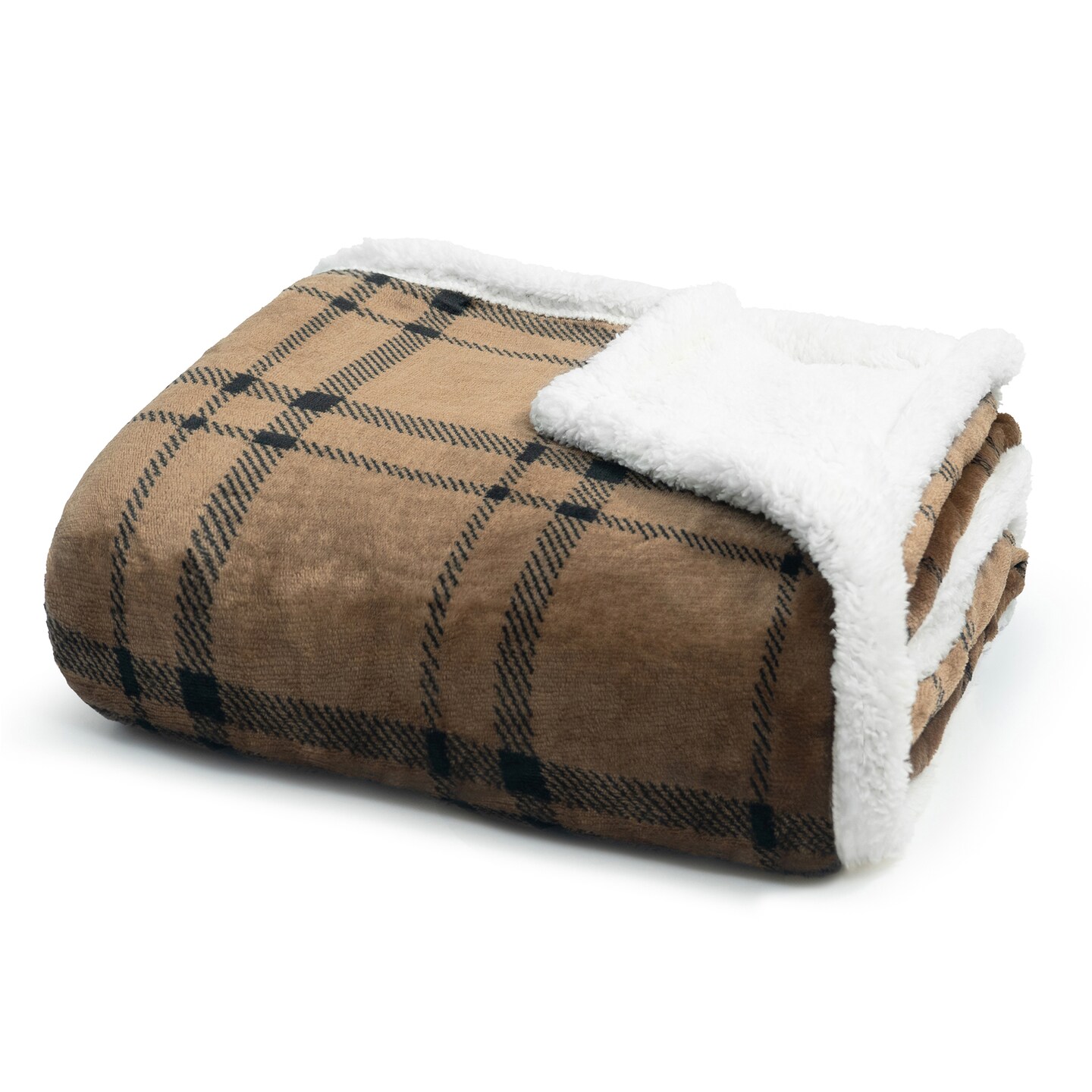 Americanflat 60x80 Oversized Tattersall Fleece Throw Blanket - Reversible Sherpa Backing - Ultra Soft Plush Comfort - Cozy Warmth For Couch Or Bed - Brown