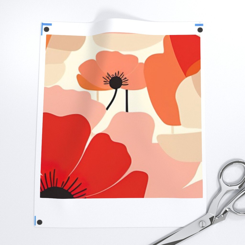 Flowers Modern Poppies Pinks Botanical Minimalist Finnish Floral Print Poppy Field Scandi Large Scale Retro Vintage Custom Printed Fabric by Spoonflower Various Fabrics by the Yard or Fat Quarter