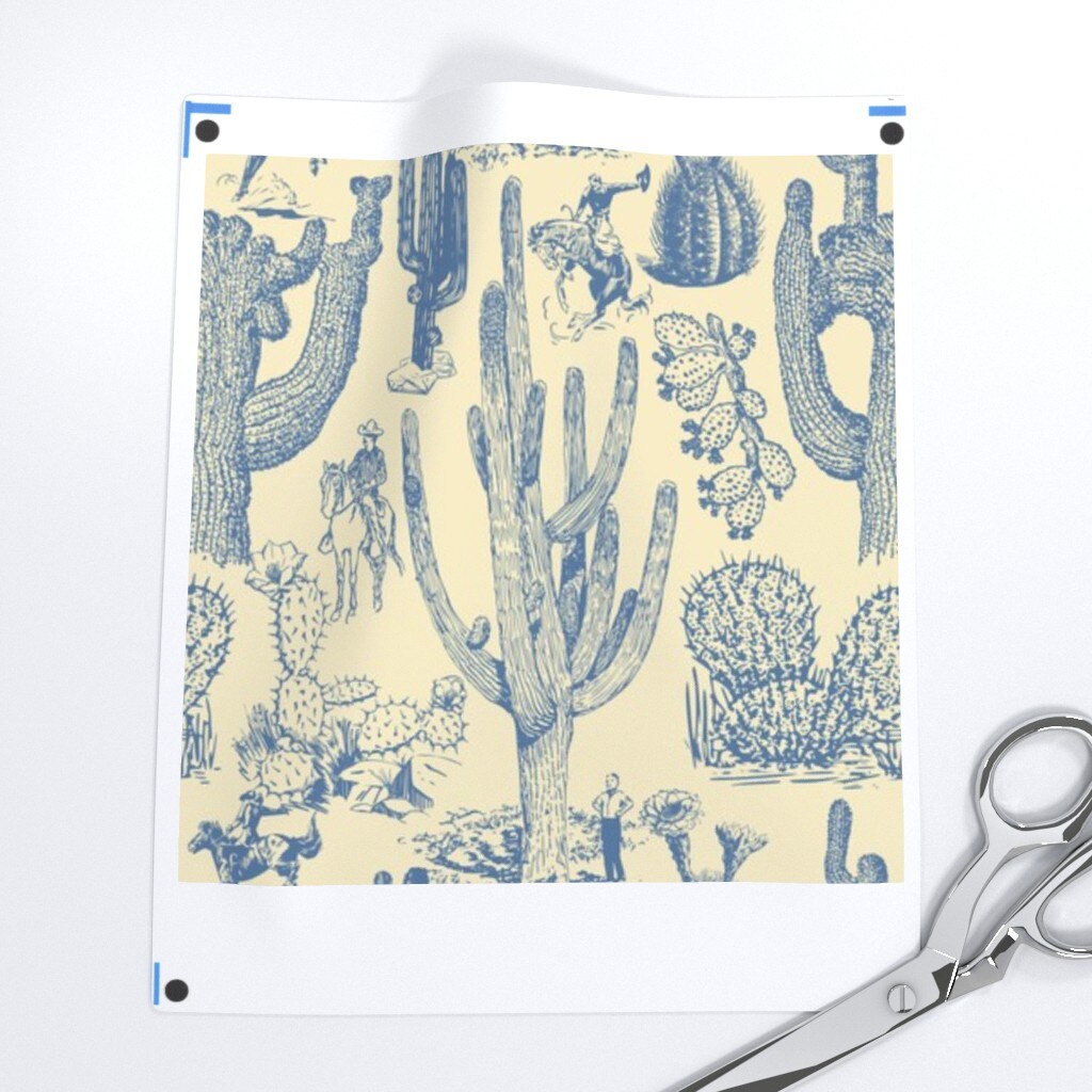 Western Cowboy Cowgirl Toile Cactus Chinoiserie Southwestern Cacti Rustic Custom Pre-pasted Wallpaper by Spoonflower Pre-Pasted Wallpaper 2FT Wide