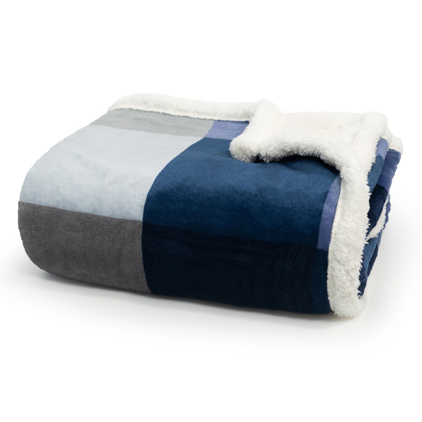 Americanflat 60x80 Oversized Plaid Fleece Throw Blanket - Reversible Sherpa Backing - Ultra Soft Plush Comfort - Cozy Warmth For Couch Or Bed - Blue